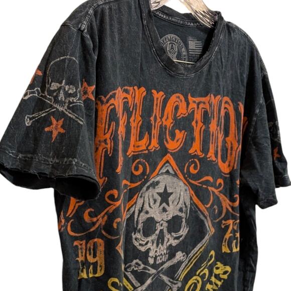 AFFLICTION American Customs 1973 Short Sleeve T-shirt Gray Orange Men's S-M - Picture 4 of 6
